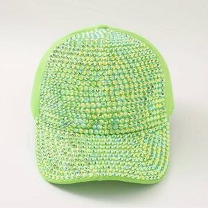 Lime Green Rhinestone Decor Baseball Cap